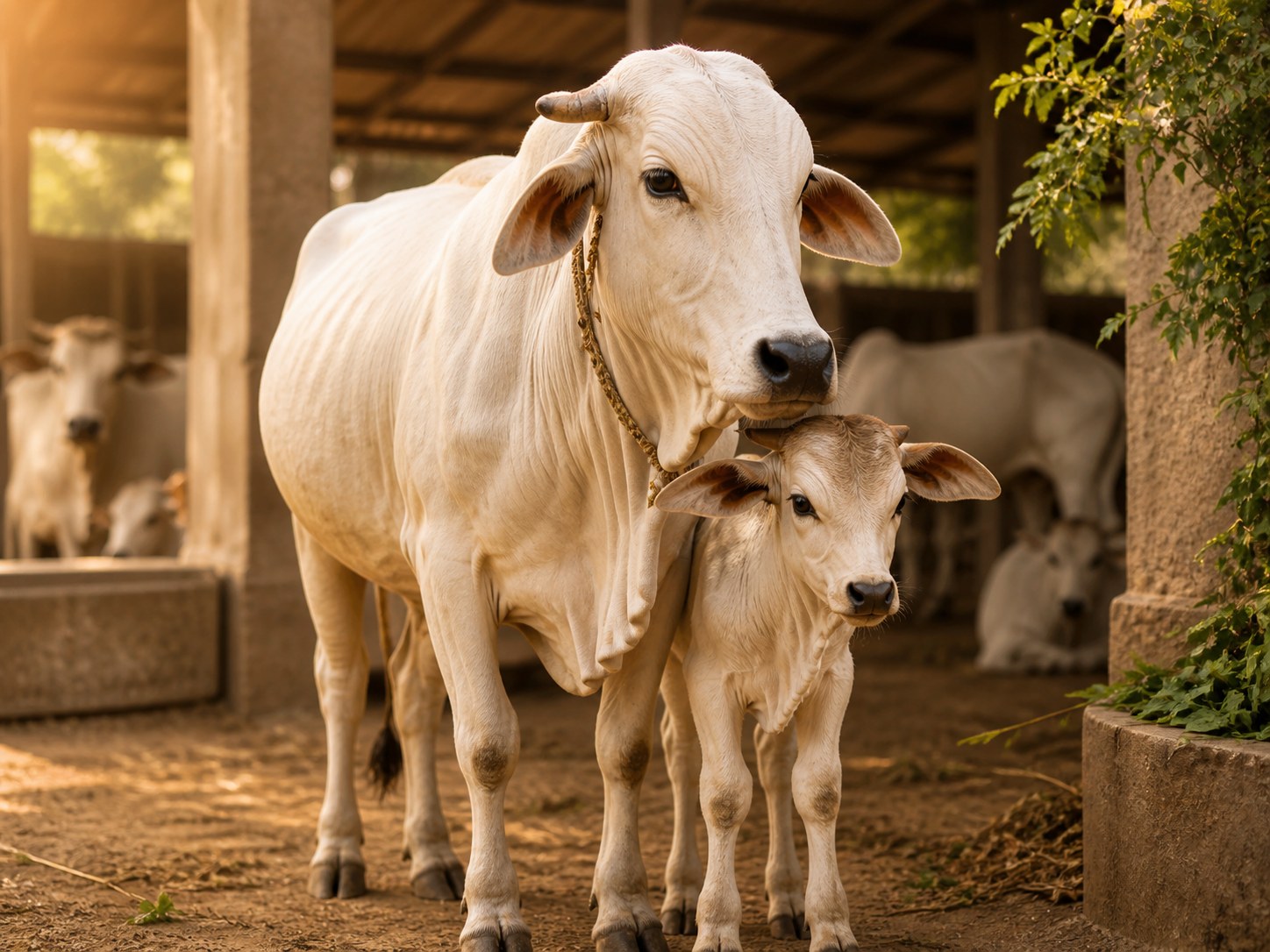 Cow and calf in a gaushala